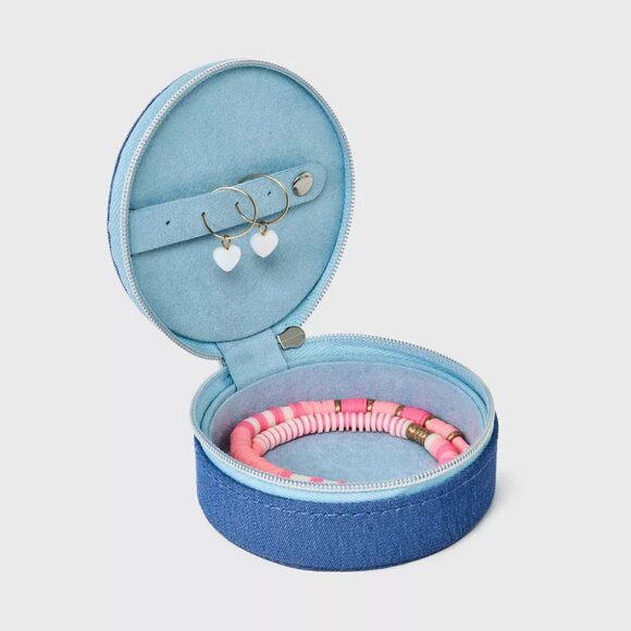 NEW Wild Fable™ Blue Denim Rhinestone Butterfly Round Jewelry Organizer - Picture 2 of 7